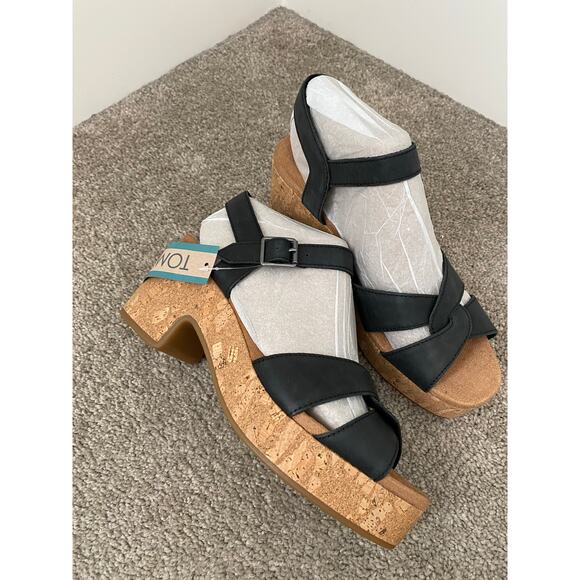 New Toms Isla Leather Platform Sandals Size 8.5 - Picture 4 of 6